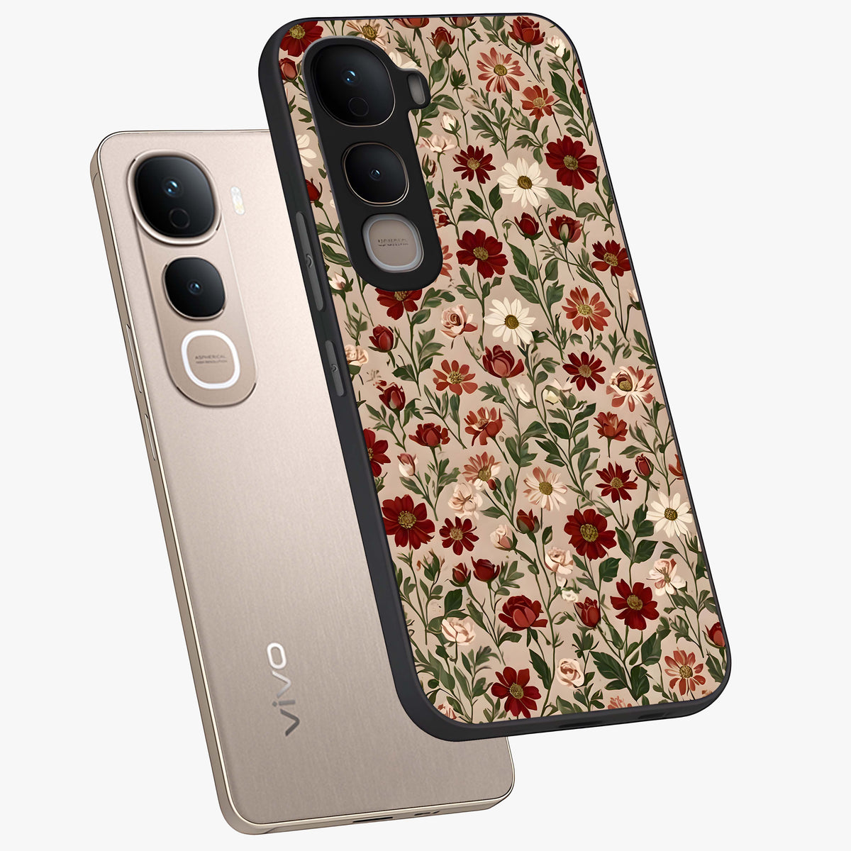 Biege Flower With Leaf Glass Case displayed in angled mockup highlighting minimal floral leaf design and elegant aesthetic.