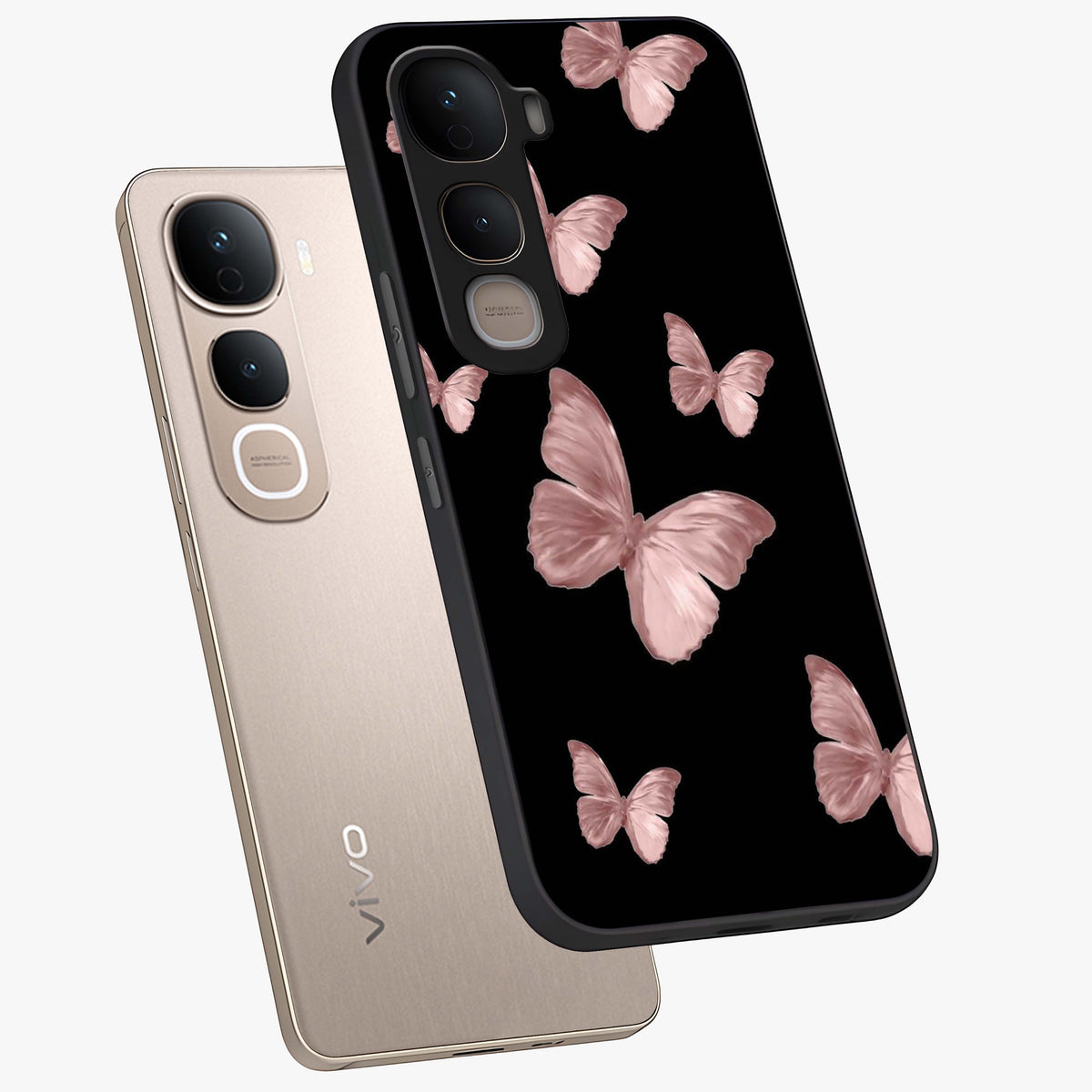 Butterfly Pattern Glass Case displayed in angled mockup highlighting delicate butterfly design and aesthetic pattern style.