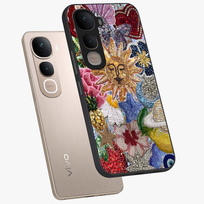 Celestial Floral and Playful Glass Case displayed in angled mockup highlighting playful floral design with dreamy celestial elements.