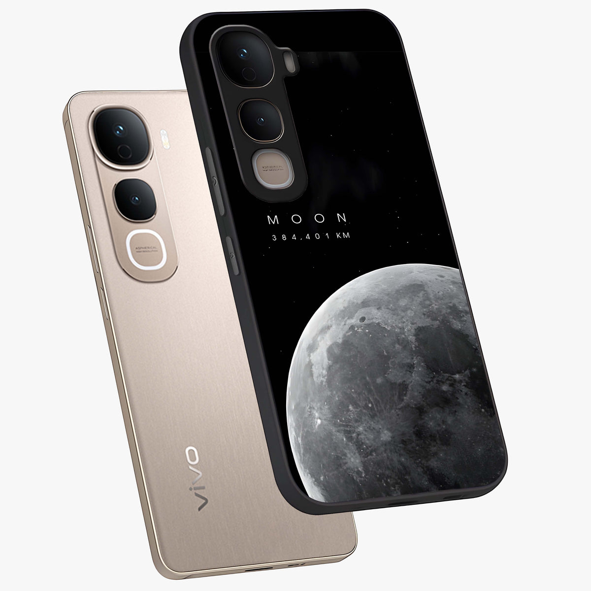Cosmic Moon Glow Glass Case displayed in angled mockup highlighting celestial moon design with cosmic aesthetic theme.