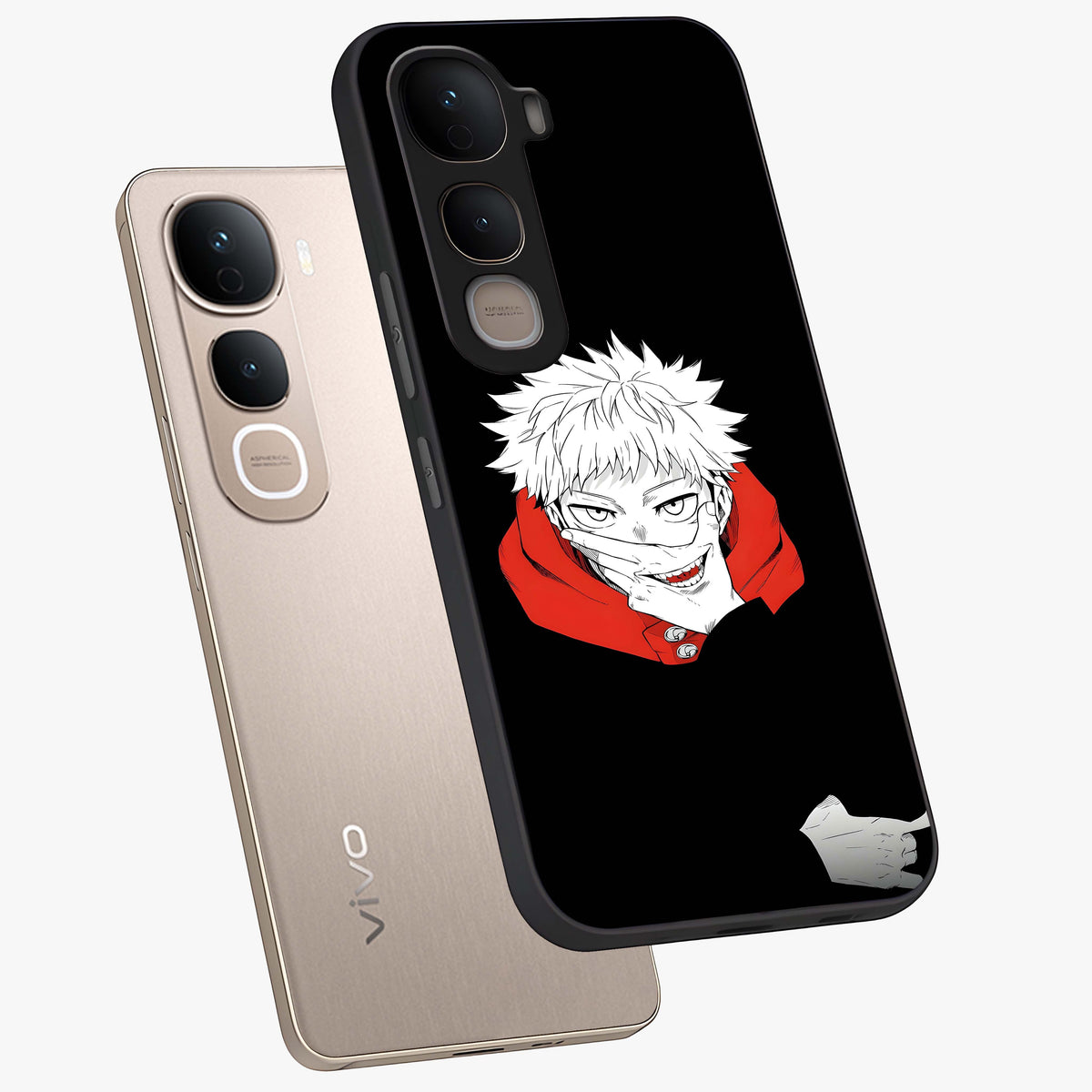 Crimson Chaos Smile Glass Case displayed in angled mockup highlighting edgy crimson smile design with graphic aesthetic.