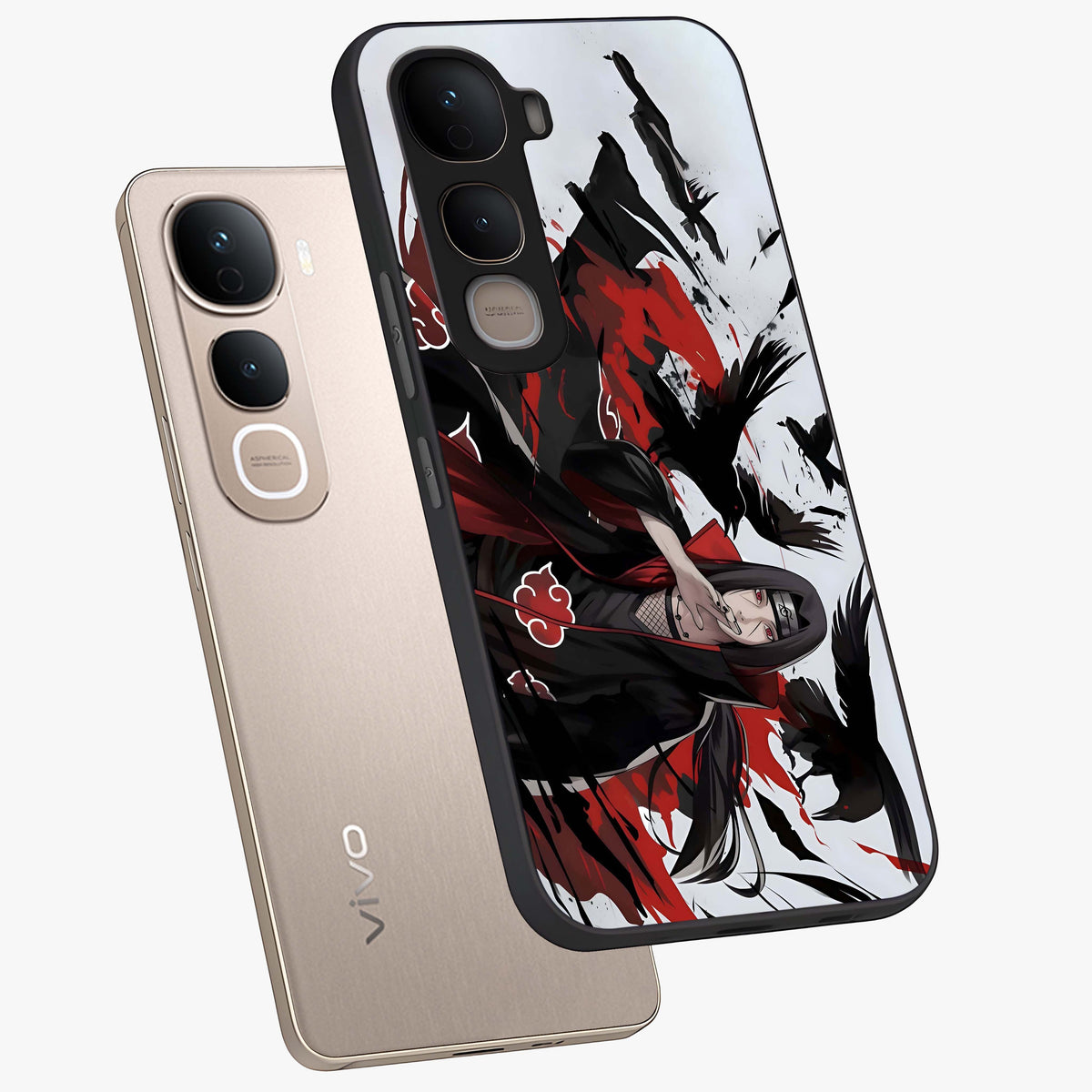 Crimson Crow Illusion Glass Case displayed in angled mockup highlighting mysterious crow graphic with dark aesthetic style.