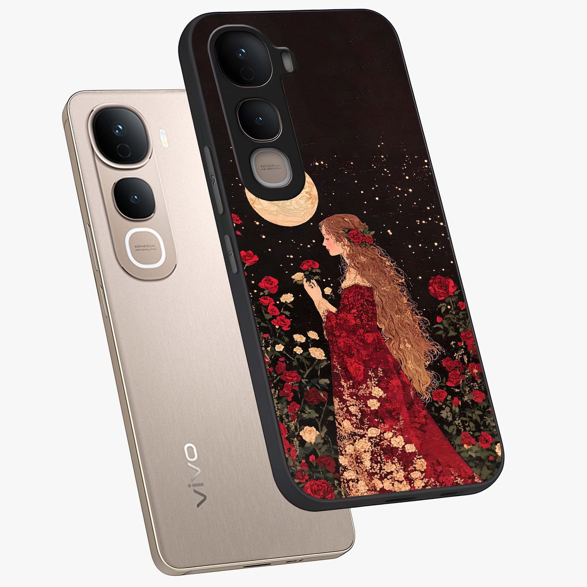 Crimson Dreams Glass Case displayed in angled mockup highlighting soft crimson aesthetic design with artistic theme.