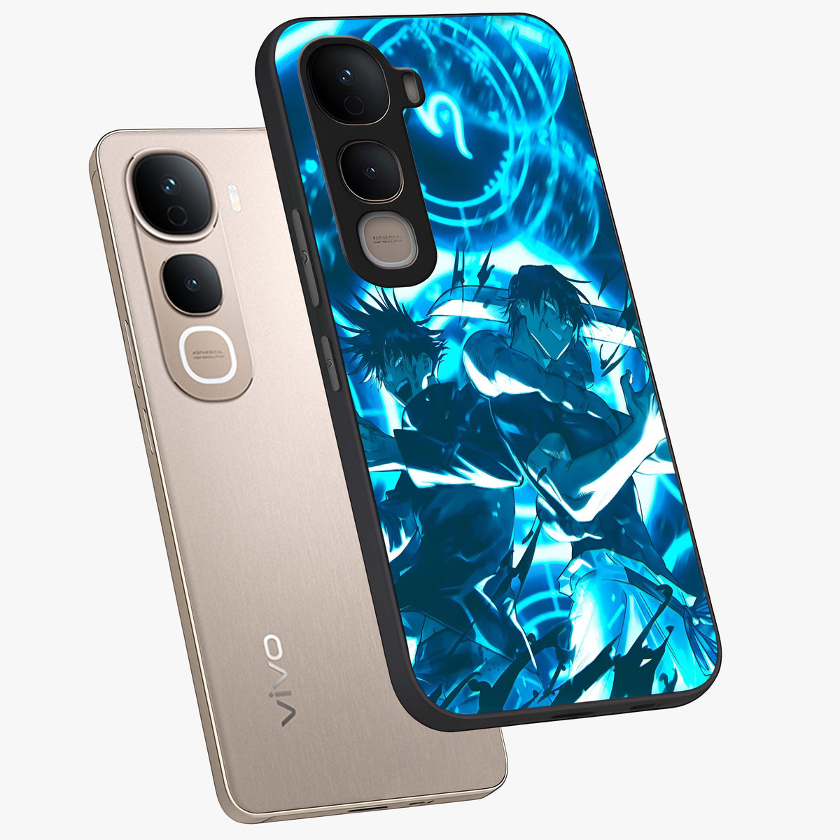 Cursed Energy Clash Glass Case displayed in angled mockup highlighting powerful battle inspired graphic with anime style aesthetic.