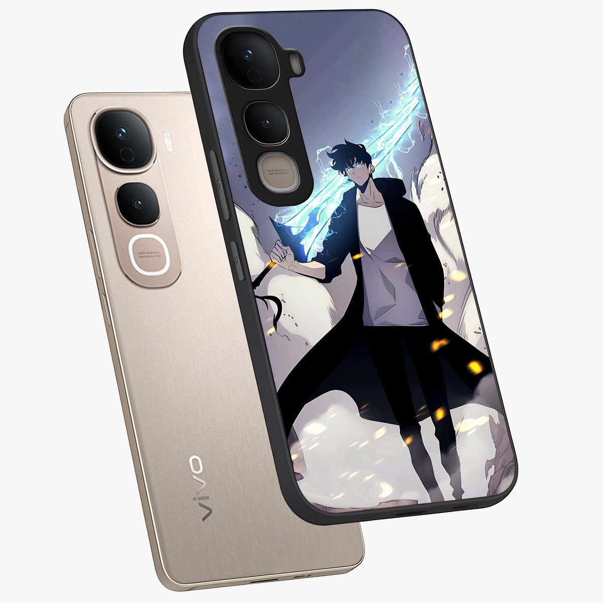 Dark Lightning Anime Warrior Glass Case displayed in angled mockup highlighting powerful lightning themed anime illustration.