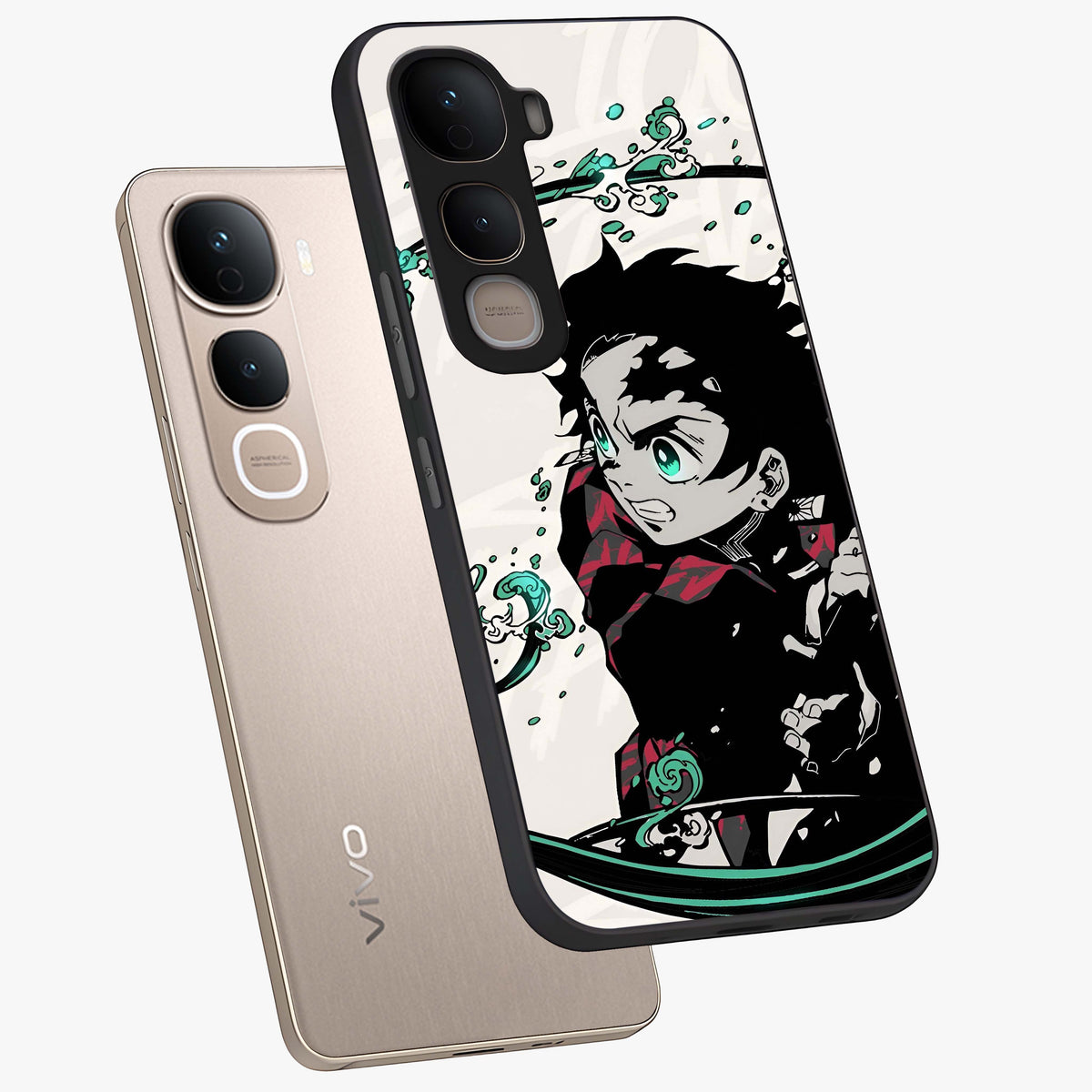 Demon Slayer Glass Case displayed in angled mockup highlighting dramatic anime character design with action aesthetic.