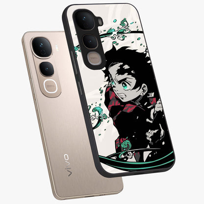 Demon Slayer Glass Case displayed in angled mockup highlighting dramatic anime character design with action aesthetic.