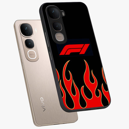 Fire F11 Glass Case displayed in angled mockup highlighting bold fire inspired graphic with energetic aesthetic style.