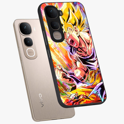 Firing Goku Glass Case displayed in angled mockup highlighting dynamic anime character design with action aesthetic.
