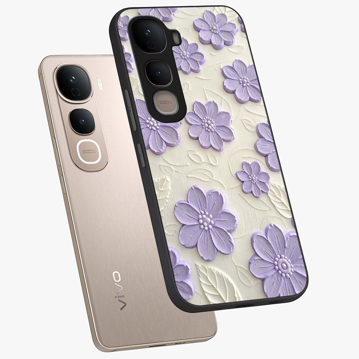 Floral Wall Art With Purple Flowers Glass Case displayed in angled mockup highlighting vibrant purple floral illustration with artistic aesthetic.