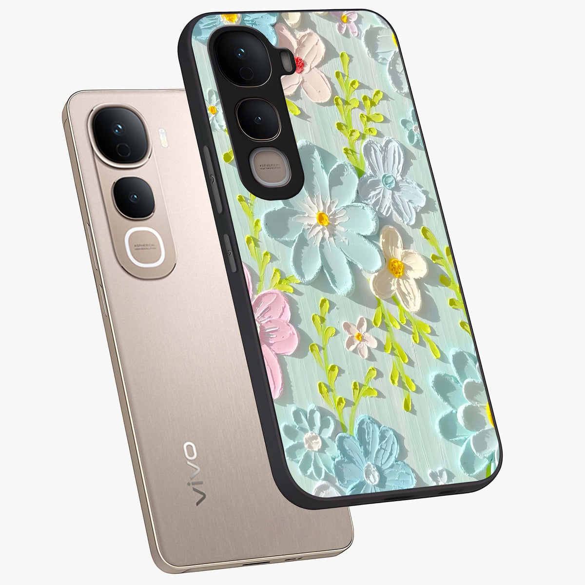 Frosted Petal Garden Glass Case displayed in angled mockup highlighting delicate flower petal design with calm garden aesthetic.