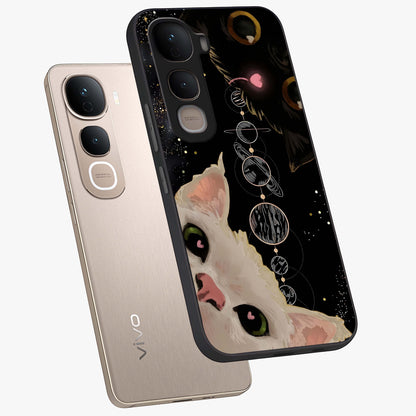 Galactic Cat Glass Case displayed in angled mockup highlighting celestial feline illustration with galaxy aesthetic style.