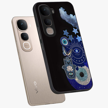 Galactic Charm Cluster Glass Case displayed in angled mockup highlighting luminous galaxy inspired design with dreamy aesthetic.