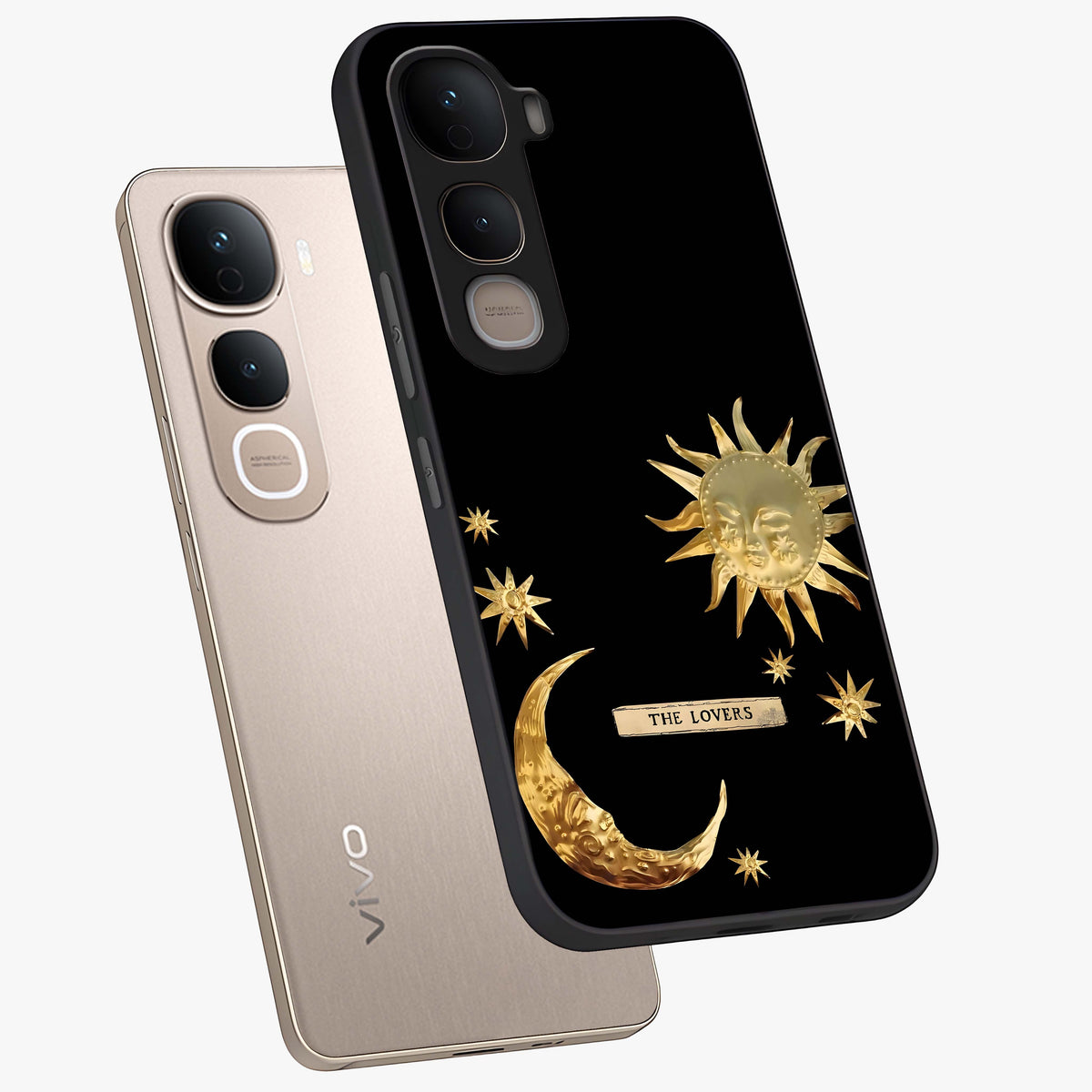 Gold Sun Blush Glass Case displayed in angled mockup highlighting radiant sun design with warm golden aesthetic.