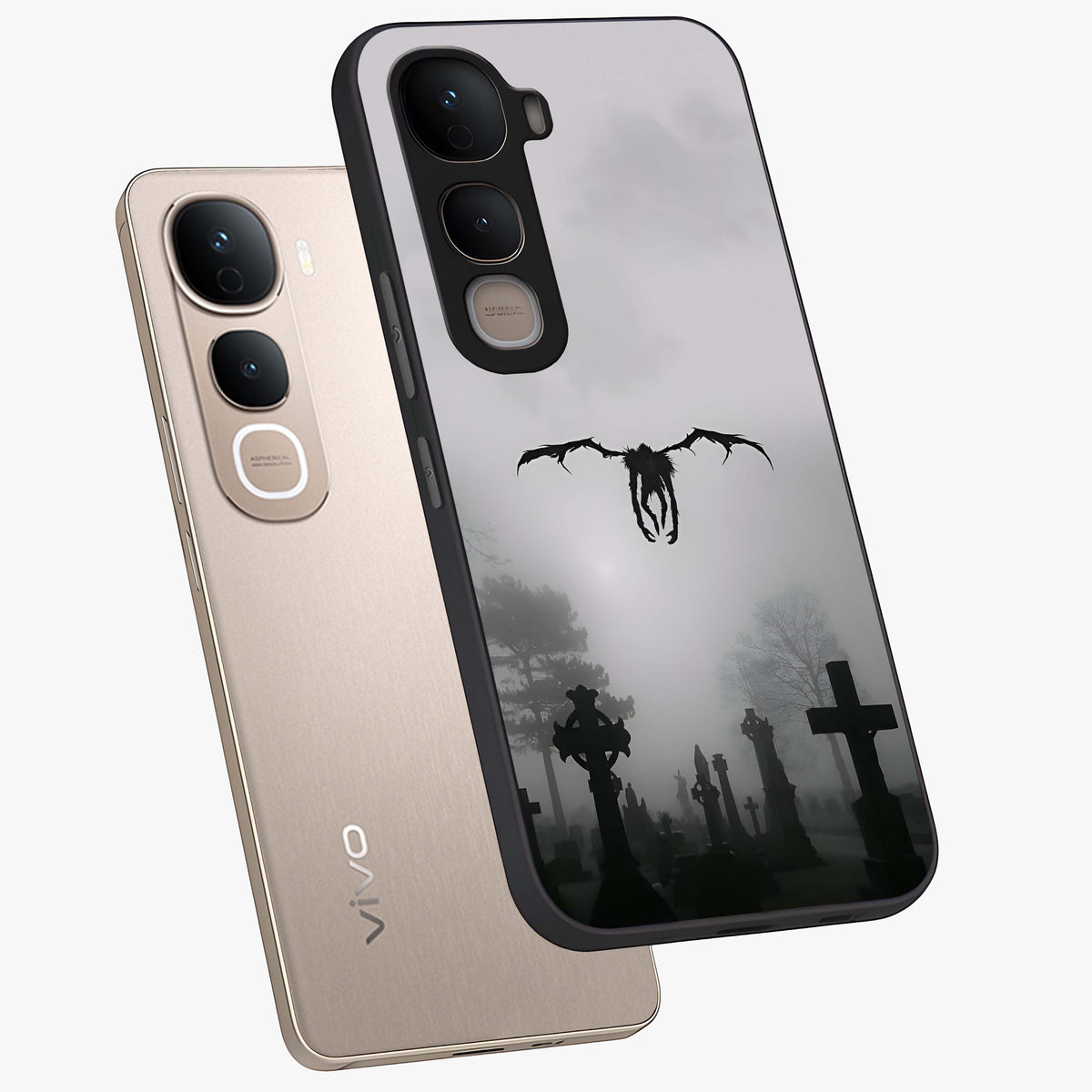 Graveyard Shadow Descent Glass Case displayed in angled mockup highlighting eerie shadow illustration with gothic aesthetic.