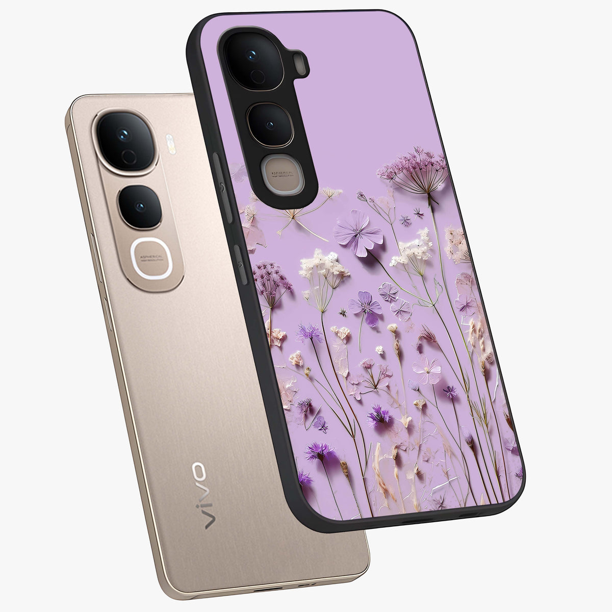 Lavender Blossom Dream Glass Case displayed in angled mockup highlighting dreamy lavender flower design with calming aesthetic style.