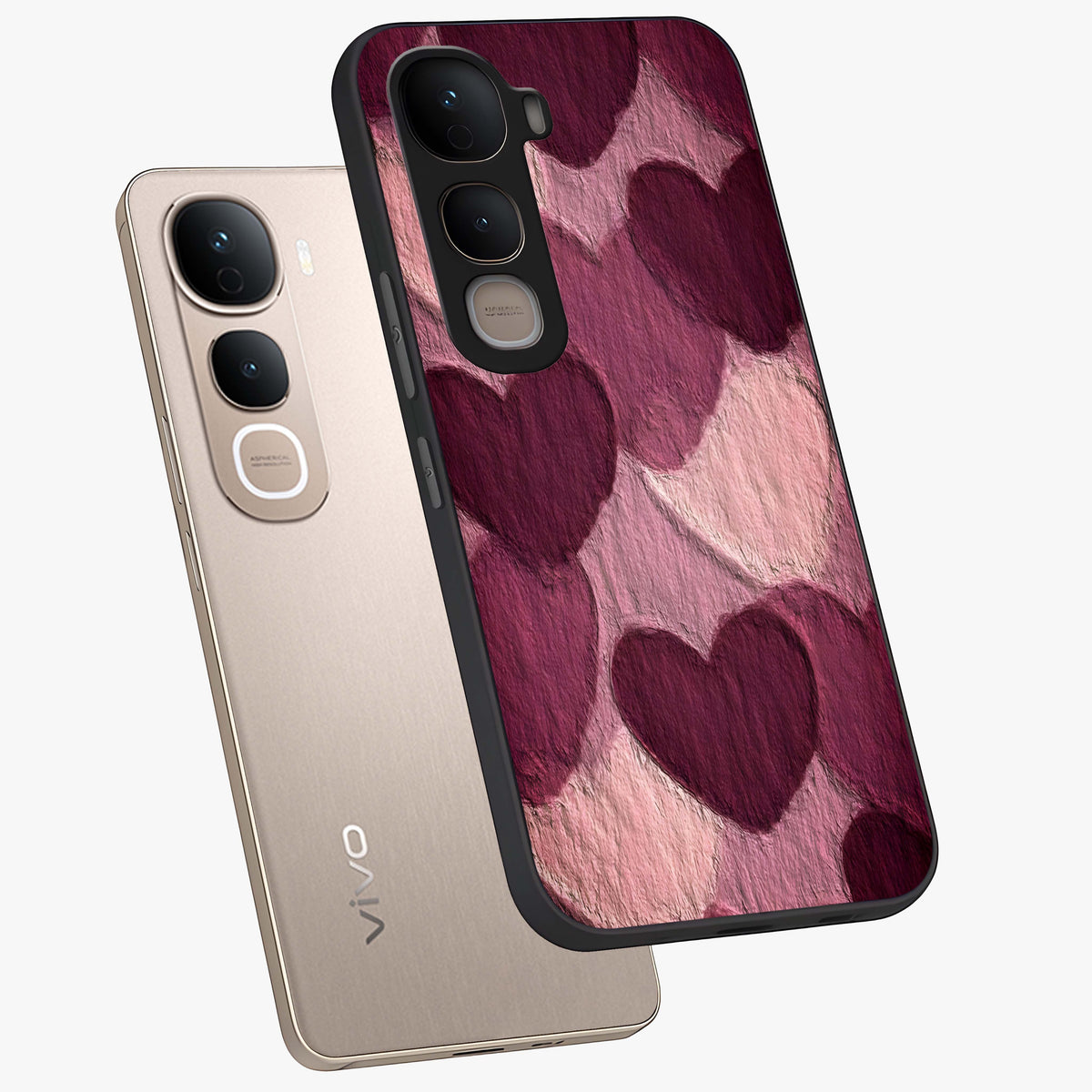 Layered Paper Hearts Glass Case displayed in angled mockup highlighting creative paper craft heart design with romantic aesthetic.