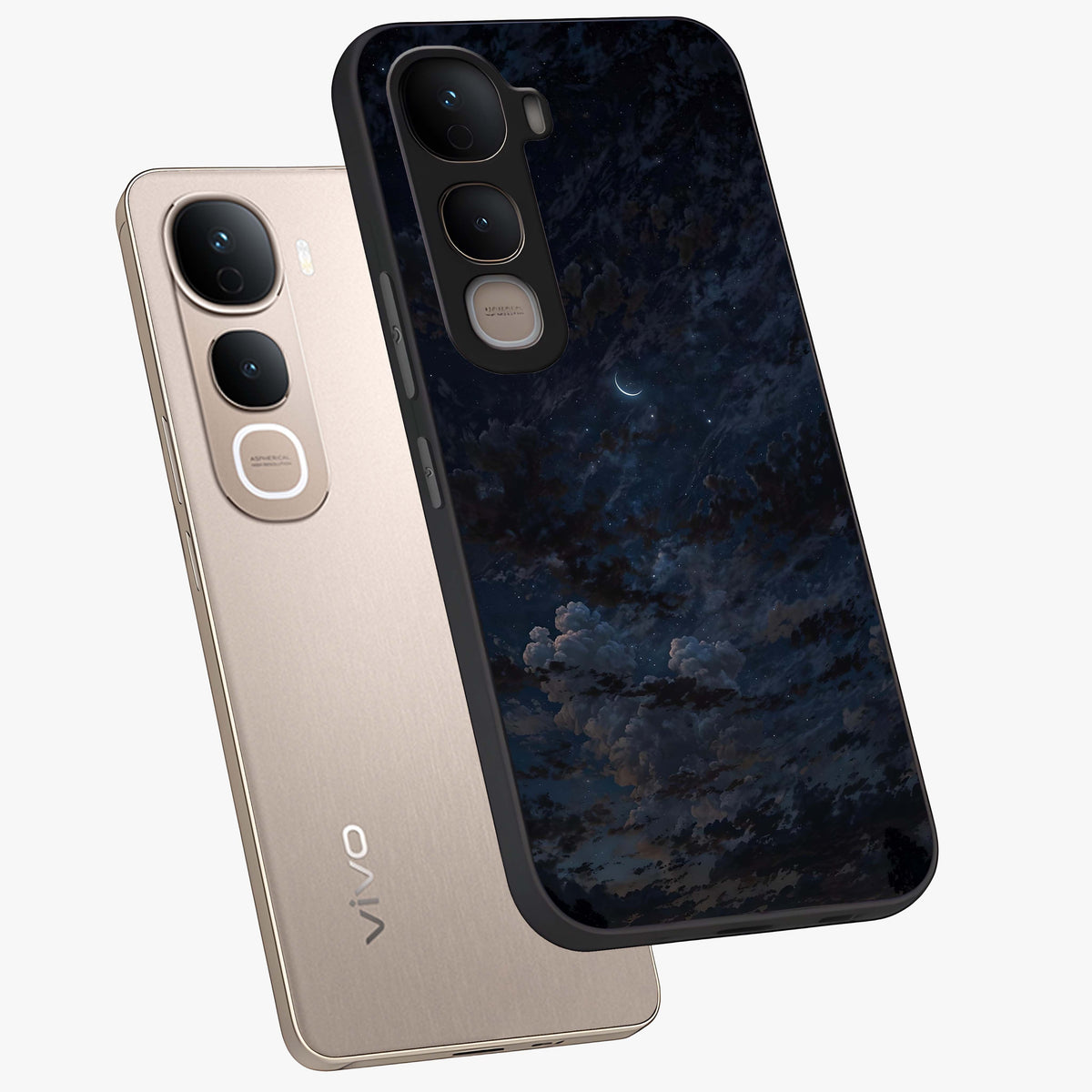 Lunar Veil Silence Glass Case displayed in angled mockup highlighting soft lunar design with peaceful celestial aesthetic.