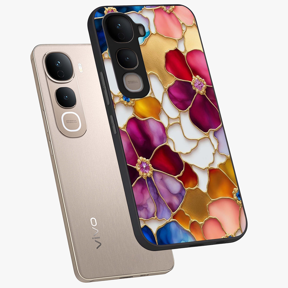 Marble Flower Pattern Glass Case displayed in angled mockup highlighting elegant marble floral design with modern aesthetic.