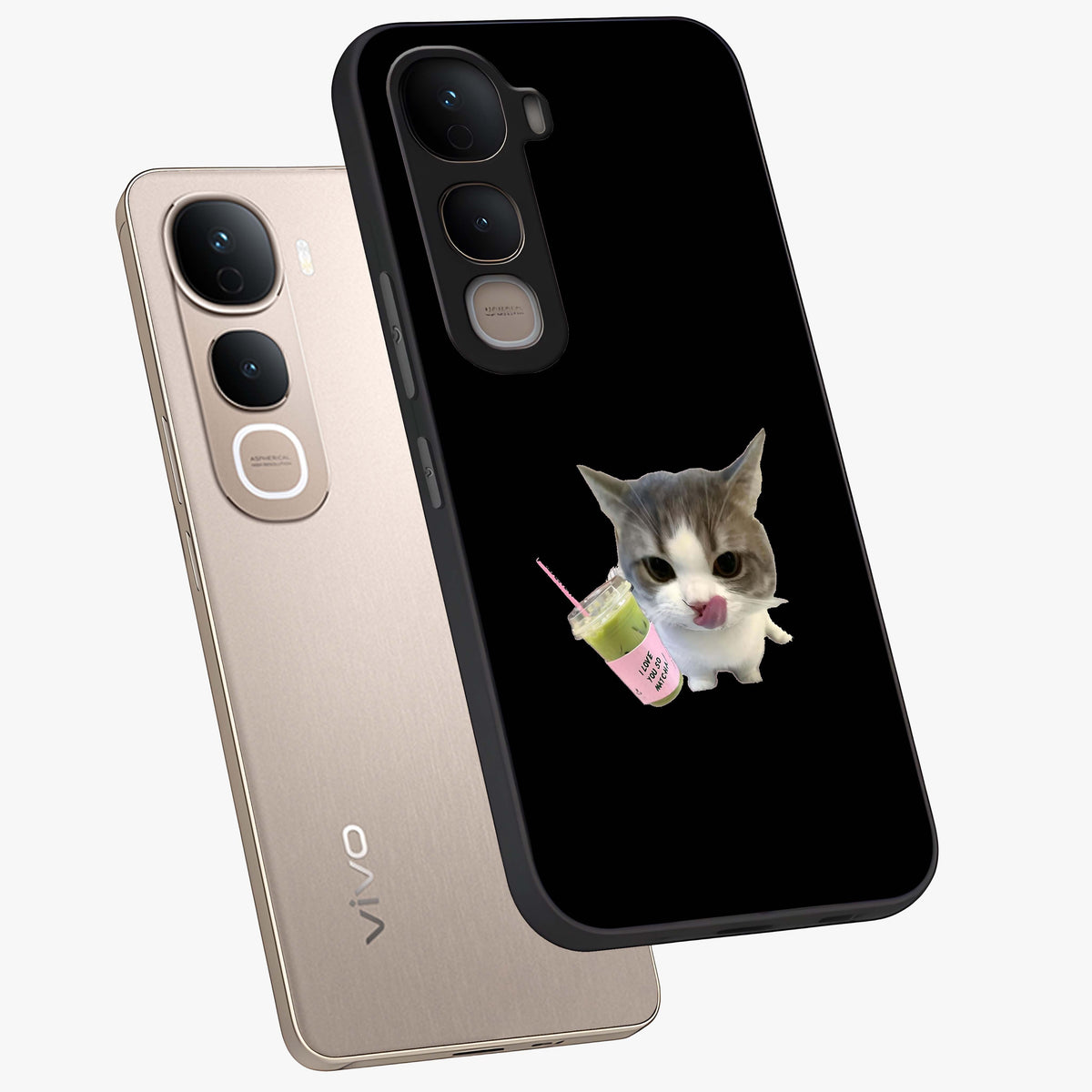 Matcha Cat Style Glass Case displayed in angled mockup highlighting playful feline design with pastel matcha aesthetic.