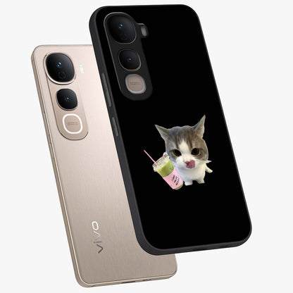 Matcha Cat Style Glass Case displayed in angled mockup highlighting playful feline design with pastel matcha aesthetic.