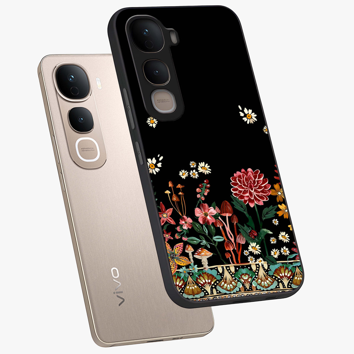 Midnight Bloom Pattern Glass Case displayed in angled mockup highlighting elegant flower design with midnight aesthetic style.