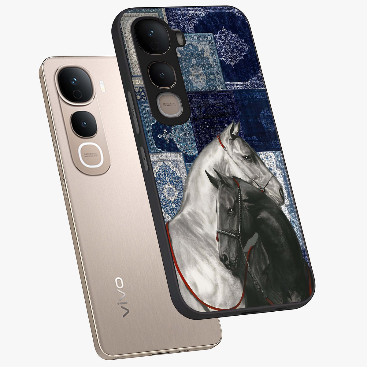 Midnight Stallion Blues Glass Case displayed in angled mockup highlighting powerful stallion illustration with deep midnight tones.