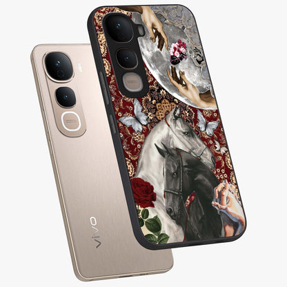 Moonlit Royal Stallion Glass Case displayed in angled mockup highlighting powerful stallion illustration with royal night aesthetic.
