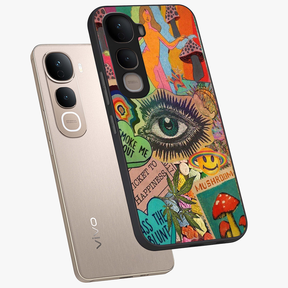 Mystic Eye Wonderland Glass Case displayed in angled mockup highlighting magical eye illustration with dreamy aesthetic.