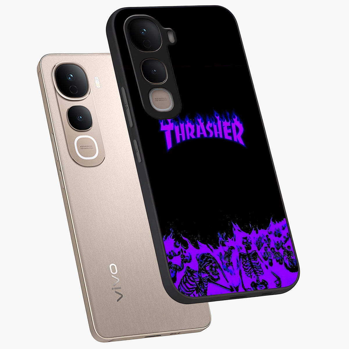 Neon Flame Riot Glass Case displayed in angled mockup highlighting glowing flame design with vibrant neon aesthetic.