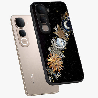 Pearls Universe Object Glass Case displayed in angled mockup highlighting celestial pearl design with dreamy aesthetic.