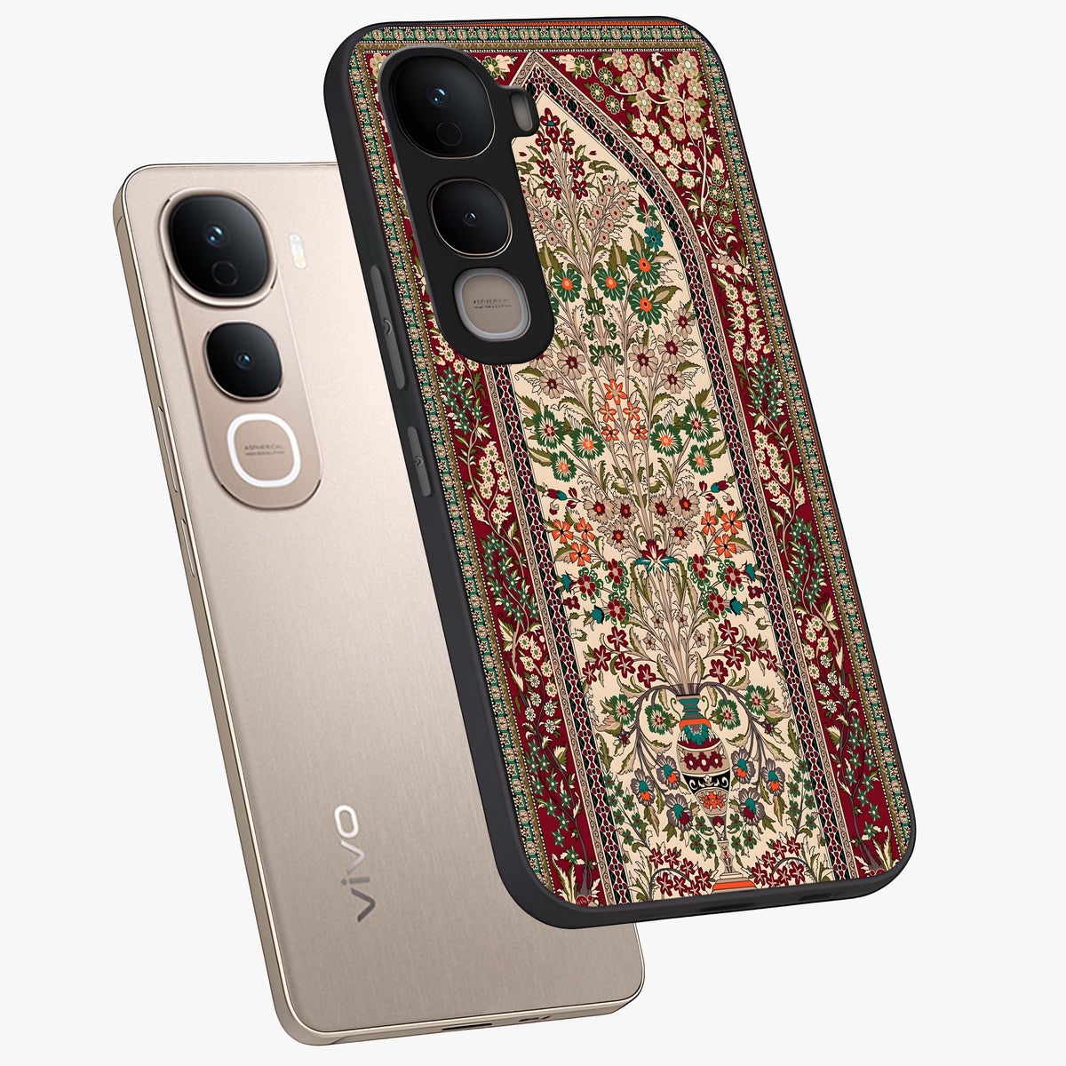 Persian Inspired Glass Case displayed in angled mockup highlighting intricate traditional design with elegant cultural aesthetic.