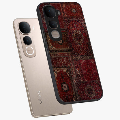 Persian Velvet Tale Glass Case displayed in angled mockup highlighting ornate textile inspired design with royal aesthetic.