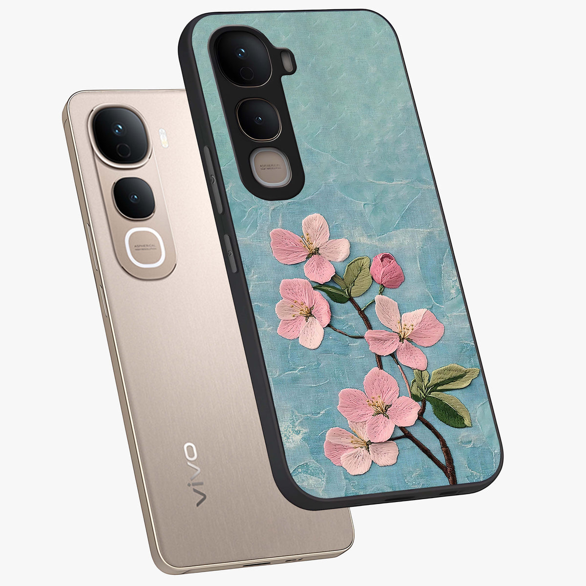 Threaded Blossom Breeze Glass Case displayed in angled mockup highlighting elegant floral design with soft aesthetic style.