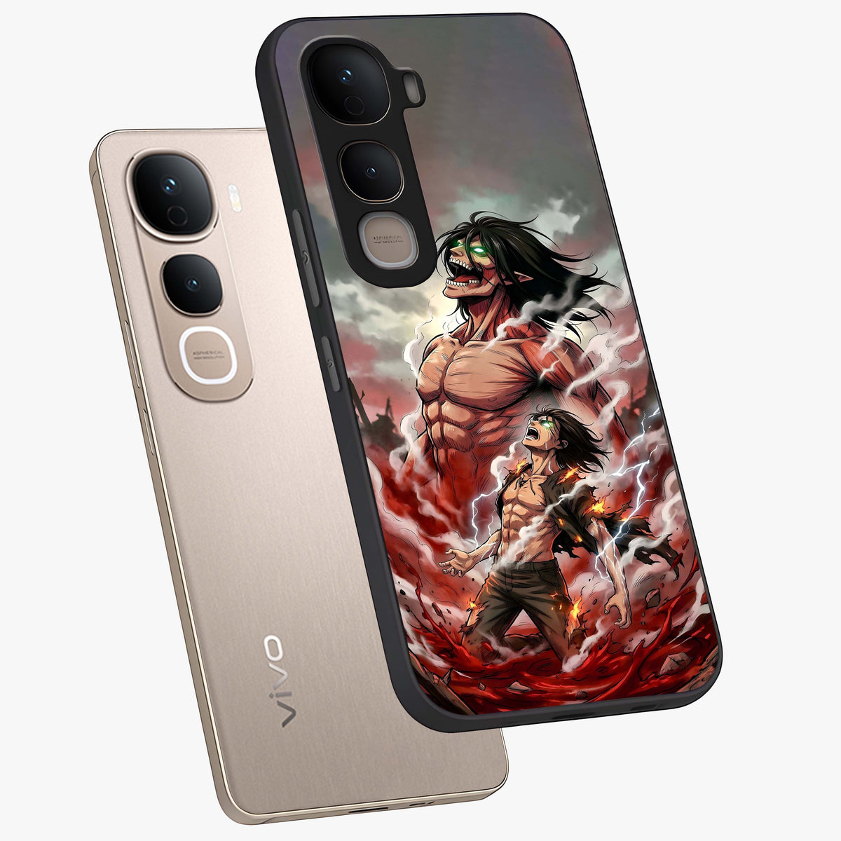 Titan Awakening Fury Glass Case displayed in angled mockup highlighting dramatic giant warrior design with bold anime aesthetic.