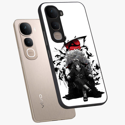 Uchiha Shadow Throne Glass Case displayed in angled mockup highlighting glowing aquatic design with celestial aesthetic.