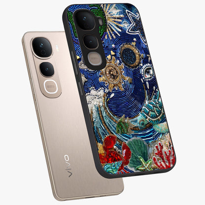 Universe Underwater Spark Glass Case displayed in angled mockup highlighting glowing aquatic design with celestial aesthetic.
