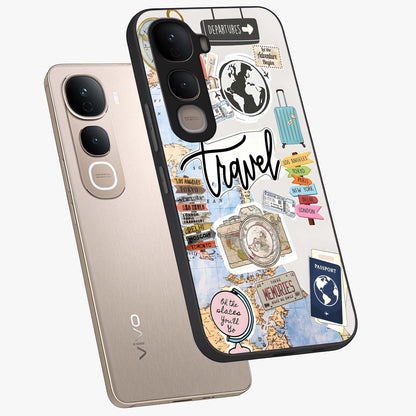 Wanderlust Journal Glass Case displayed in angled mockup highlighting adventure themed design with aesthetic travel vibe.