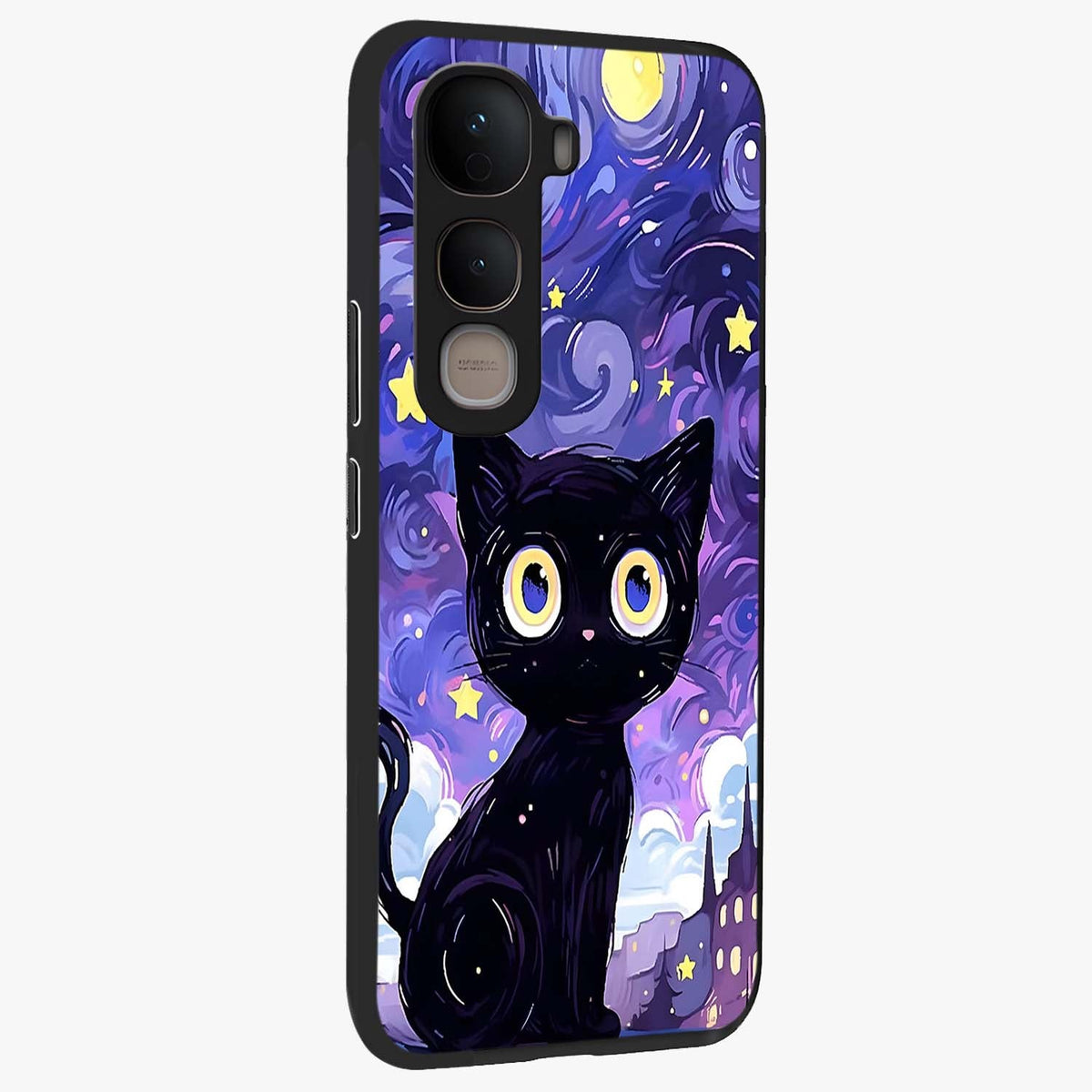 Abstract Cat Art Glass Case upright view showcasing creative feline illustration and aesthetic artistic style.