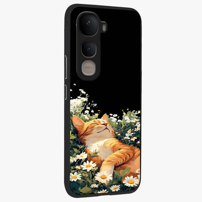 Blissful Bloom Cat Glass Case upright view showcasing charming cat design surrounded by blooming floral elements.