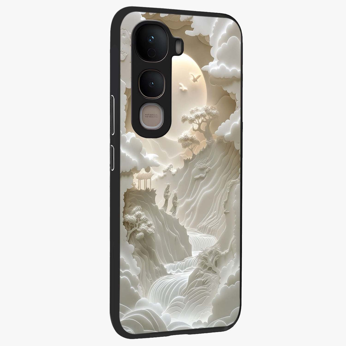 Celestial Origami Glass Case upright view showcasing creative origami artwork with modern celestial style.