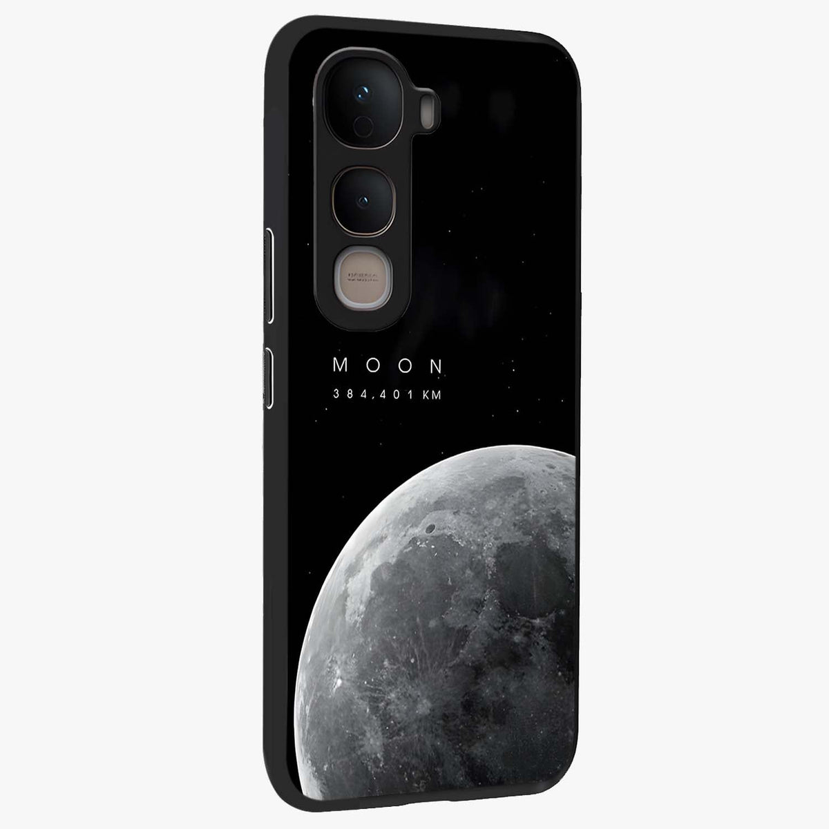 Cosmic Moon Glow Glass Case upright view showcasing luminous moon illustration with dreamy cosmic style.