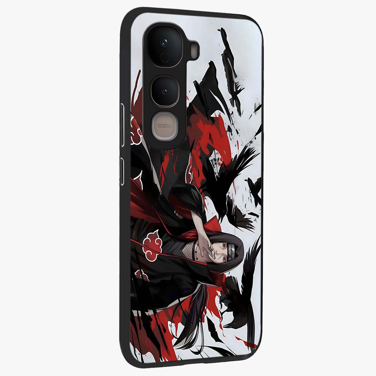 Crimson Crow Illusion Glass Case upright view showcasing striking crow illusion artwork with intense crimson theme.