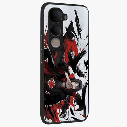 Crimson Crow Illusion Glass Case upright view showcasing striking crow illusion artwork with intense crimson theme.