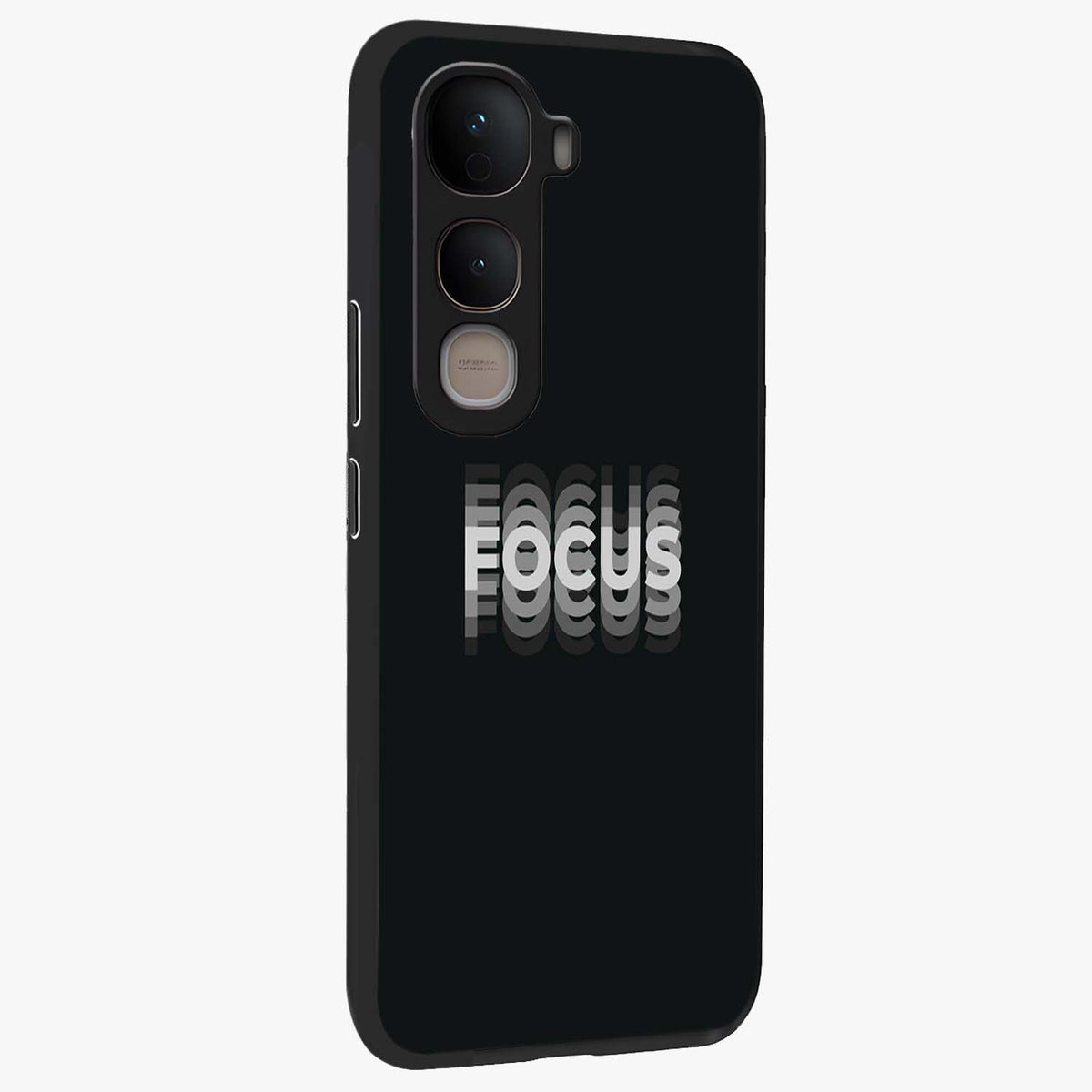 Focus Mode On Glass Case upright view showcasing strong typography statement with sleek motivational theme.