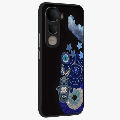 Galactic Charm Cluster Glass Case upright view showcasing glowing cosmic charm artwork with magical celestial style.