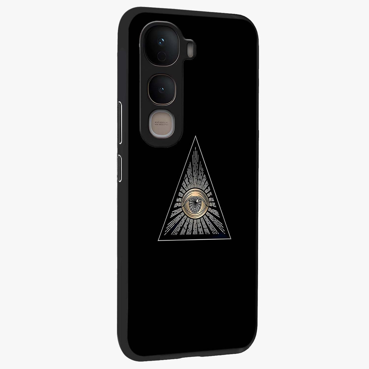 Illuminati Evil Glass Case upright view showcasing striking illuminati artwork with mysterious symbolic theme.