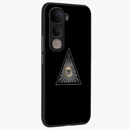 Illuminati Evil Glass Case upright view showcasing striking illuminati artwork with mysterious symbolic theme.