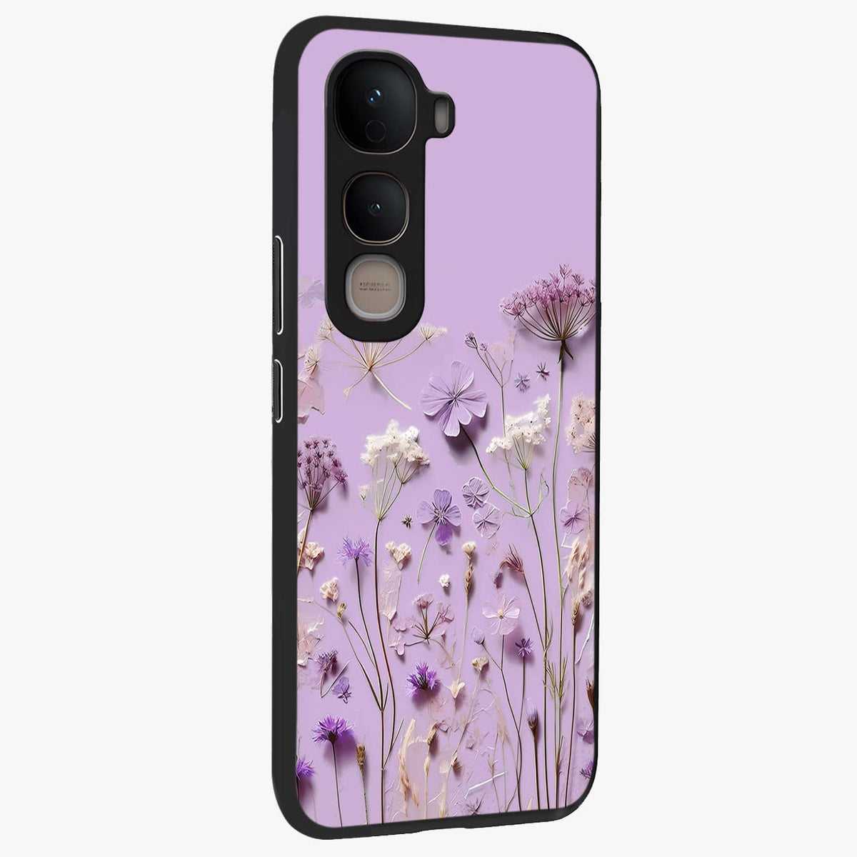 Lavender Blossom Dream Glass Case upright view showcasing delicate lavender blossom artwork with peaceful floral theme.