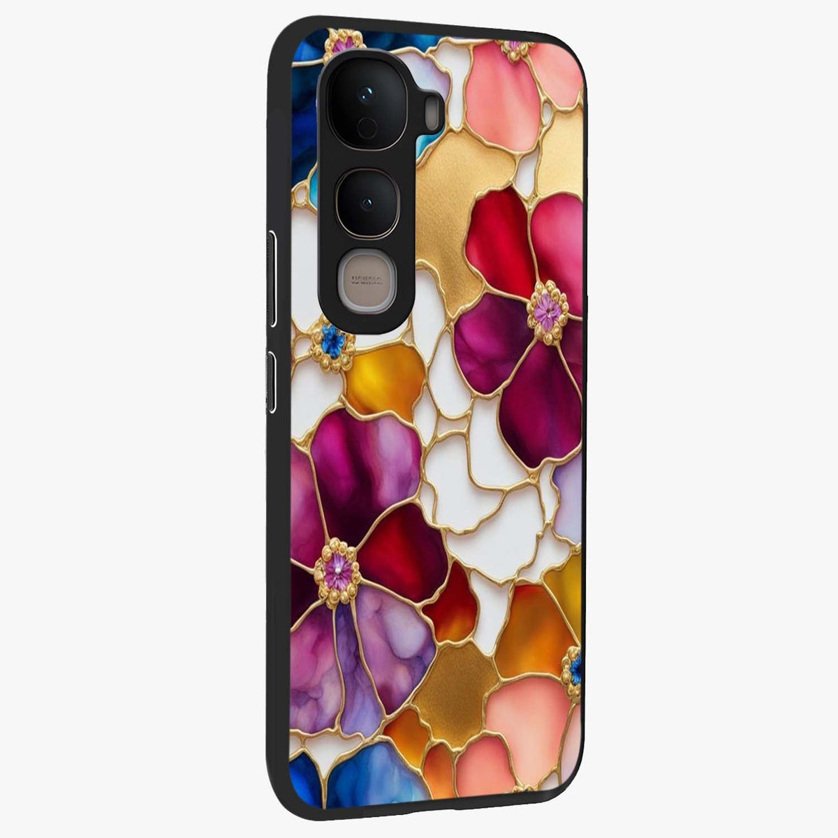 Marble Flower Pattern Glass Case upright view showcasing decorative marble flower artwork with refined style.